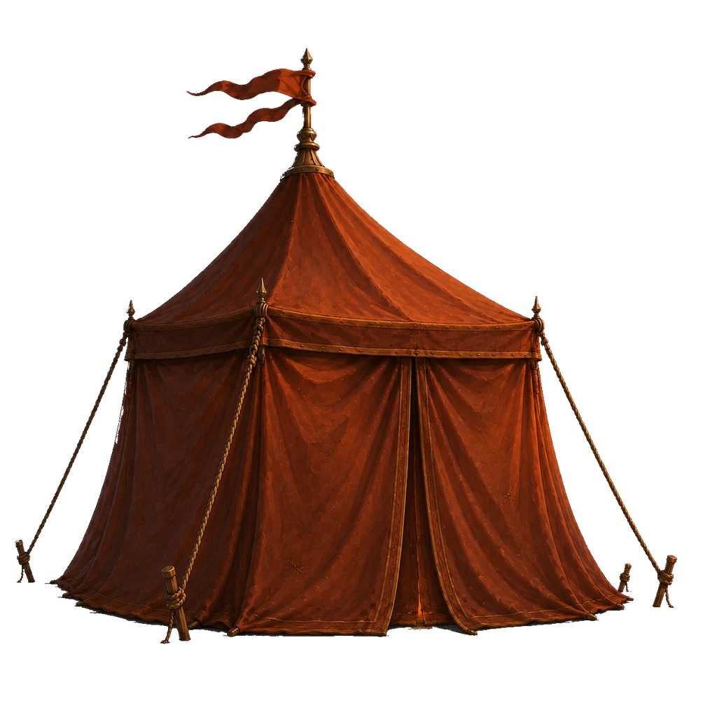 Closed terracotta Achaean campaign tent