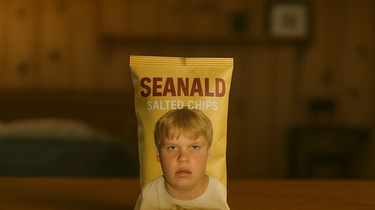 A bag of Seanald Salted Chips on a wooden counter.